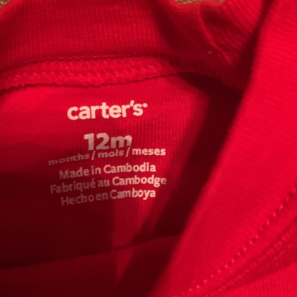 Carter’s 3-piece Red Long Sleeve Bodysuit, Brown Vest, & Denim Pants Boys 12 mo - Picture 4 of 7